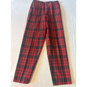 Vintage Plaid Trousers Women 26 Red Black Excellent High Waist Pleated Tartan